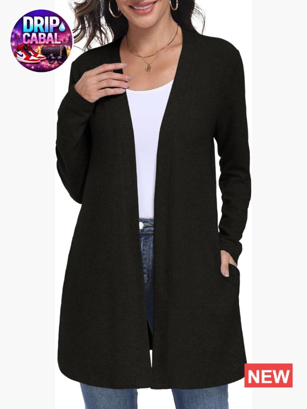 Long Sleeve Lightweight Open Front Knit Cardigan with Pockets